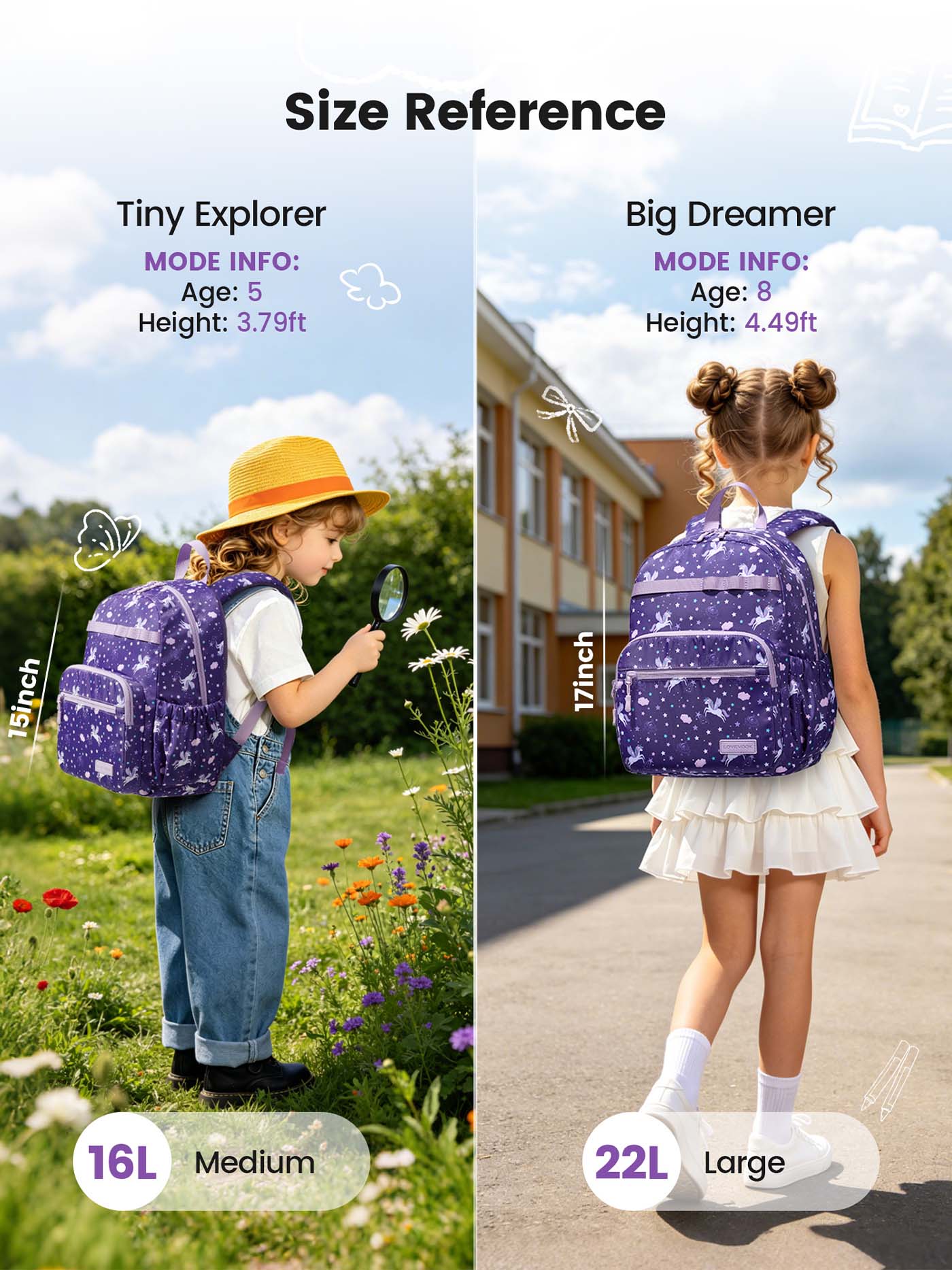 Kids Unicorn Backpack 13" 15"