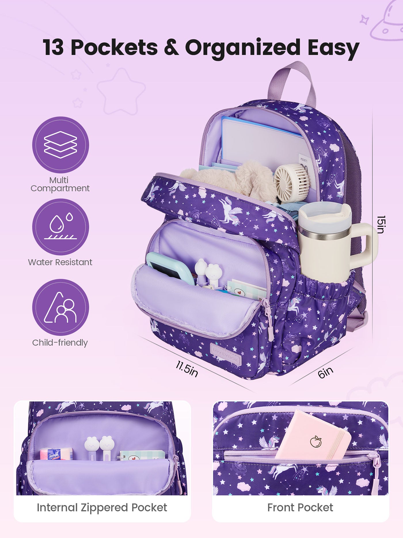 Kids Unicorn Backpack 13" 15"