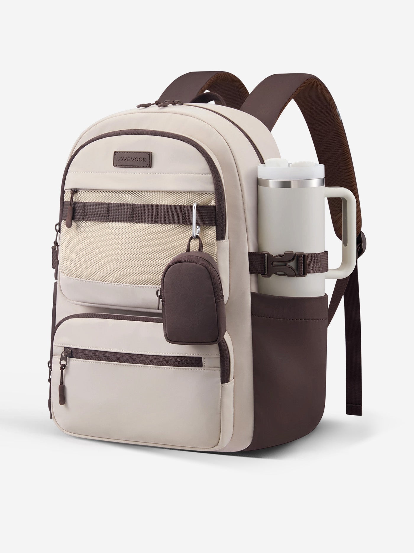 LOVEVOOK Laptop Backpack for Women, Fits 15.6-17 Inch Laptops, with Detachable Mini Pouch, 15.6 Inch / Coffee