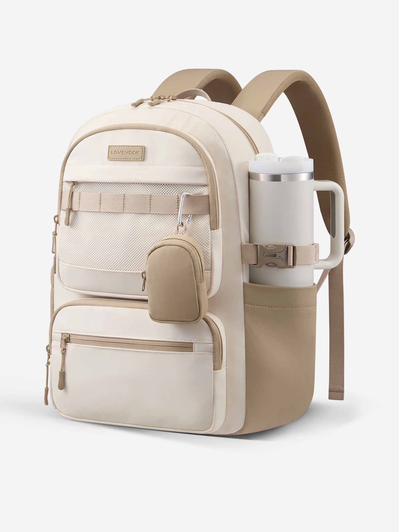LOVEVOOK Laptop Backpack for Women, Fits 15.6-17 Inch Laptops, with Detachable Mini Pouch, 15.6 Inch / Khaki