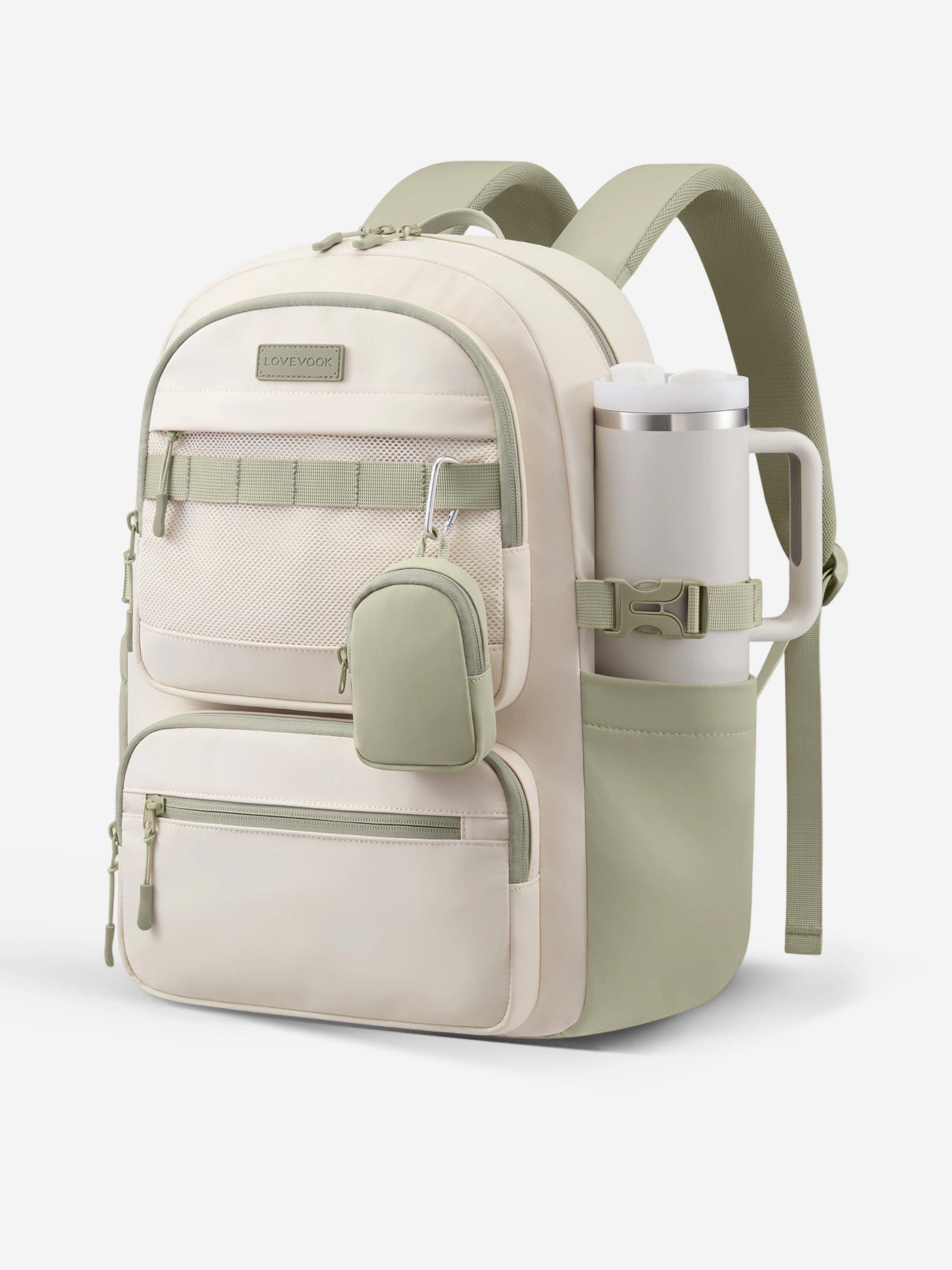 LOVEVOOK Laptop Backpack for Women, Fits 15.6-17 Inch Laptops, with Detachable Mini Pouch, 15.6 Inch / Khaki