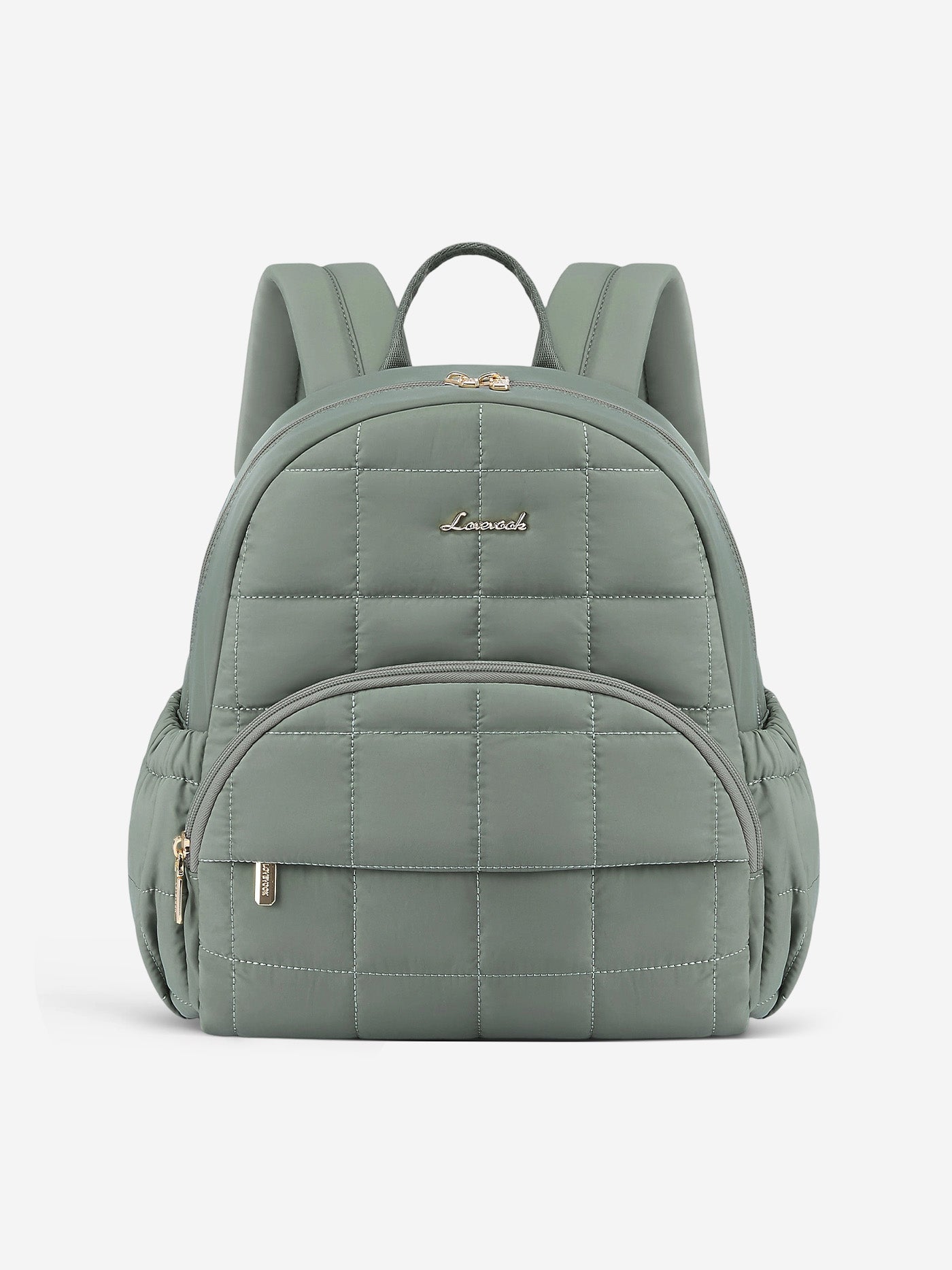 LOVEVOOK Mini Puffer Laptop Backpack, Fits 13.3 Inch, Water-Resistant Quilted Design with 11 Pockets, Green / Medium