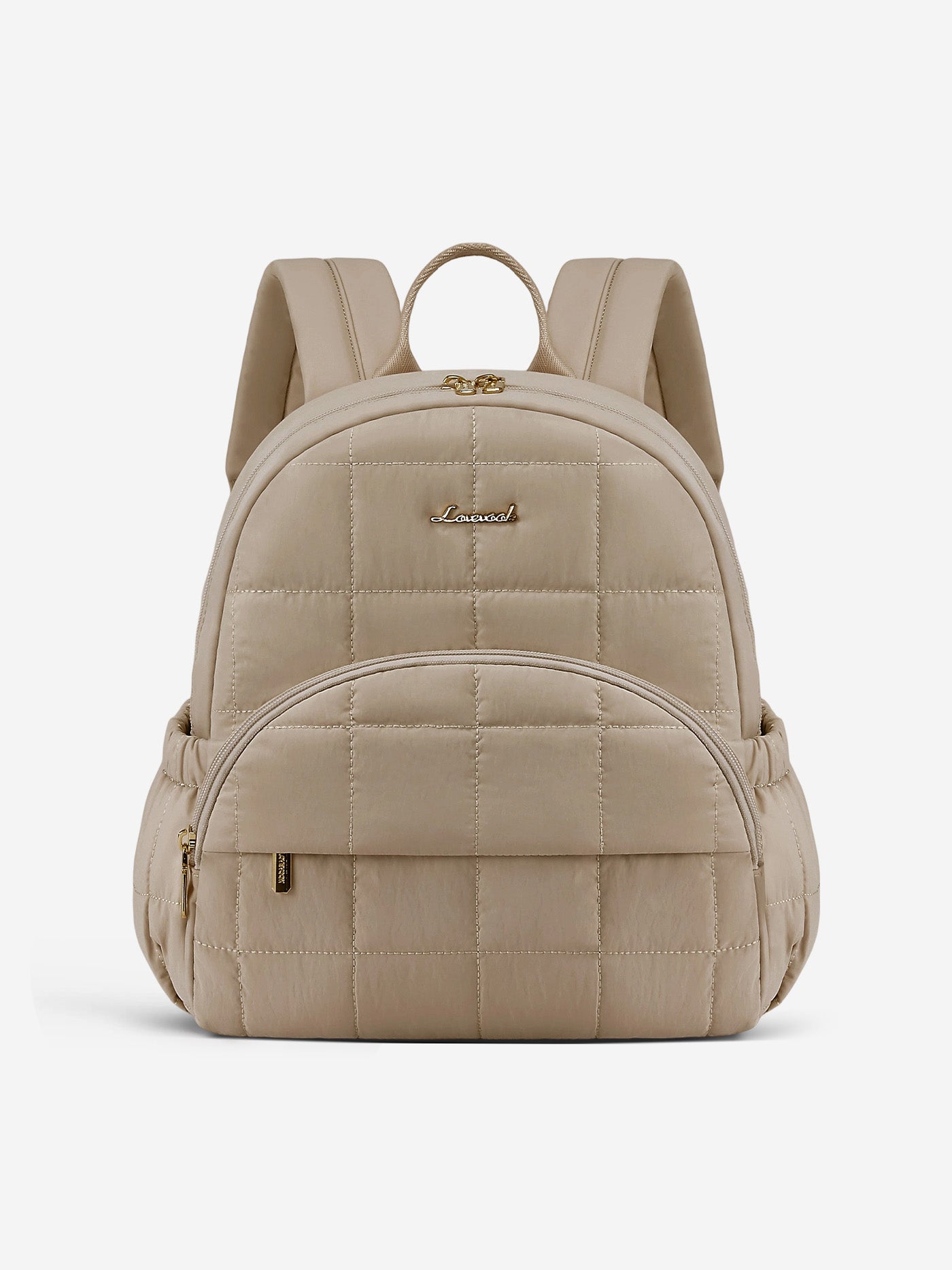 LOVEVOOK Mini Puffer Laptop Backpack, Fits 13.3 Inch, Water-Resistant Quilted Design with 11 Pockets, Khaki / Medium