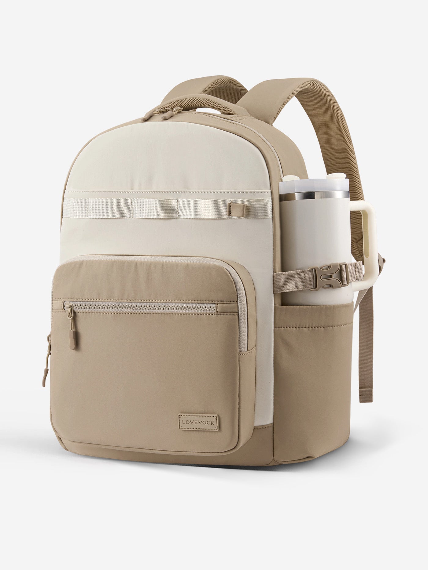 LOVEVOOK Laptop Backpack for Women, Fits 15.6-17.3 Inch Laptops, with 40oz Tumbler Holder & USB Charging, 15.6 Inch / Khaki