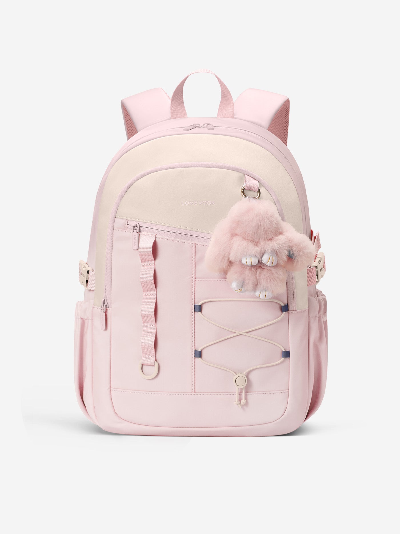 LOVEVOOK School Backpack 17.3 Inch, 37L with Cushioned Laptop Compartment, Water-Resistant Nylon, 15.6 Inch without lunch box / Pink