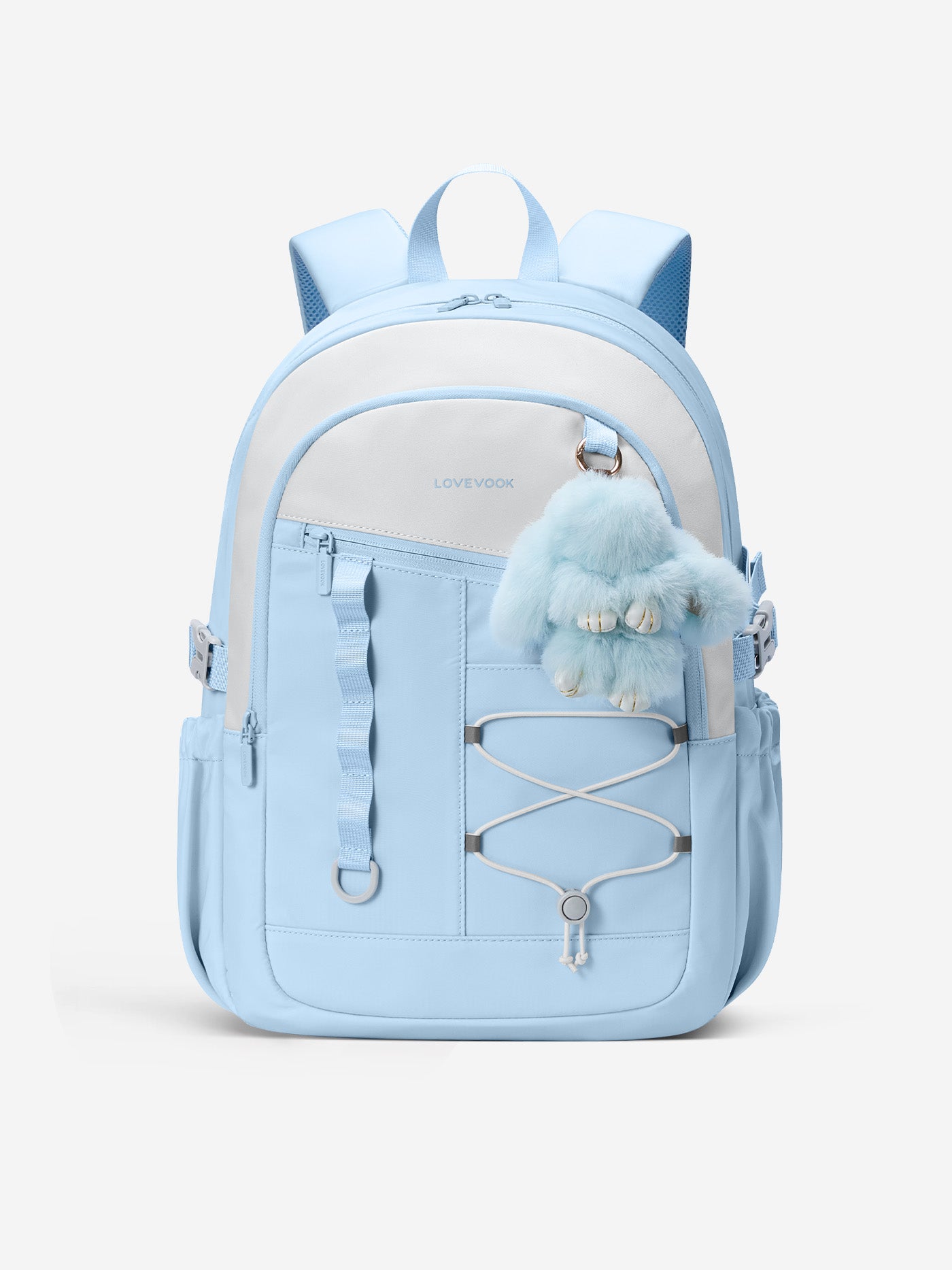 LOVEVOOK School Backpack 17.3 Inch, 37L with Cushioned Laptop Compartment, Water-Resistant Nylon, 15.6 Inch without lunch box / Light Blue