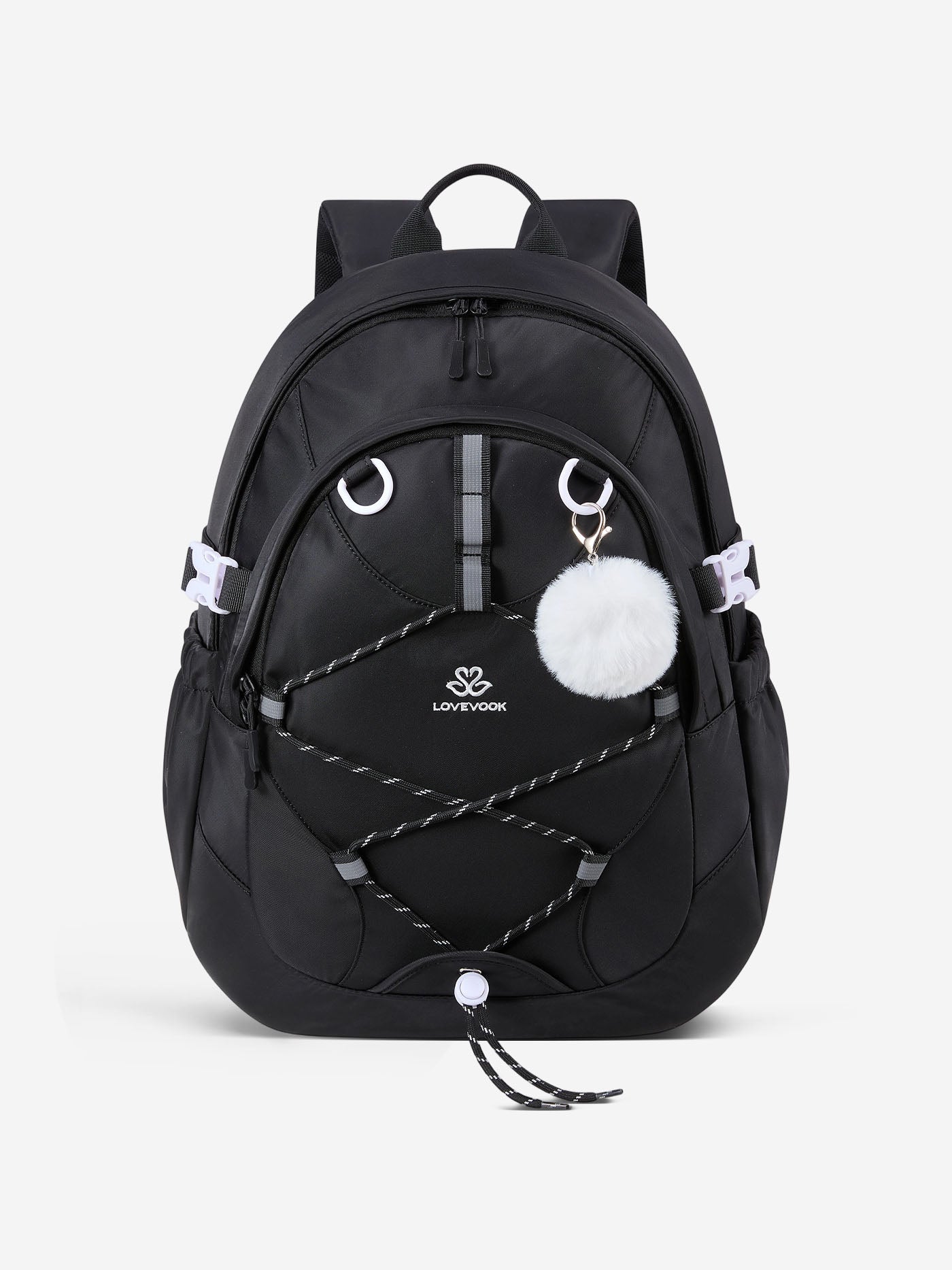 LOVEVOOK School Backpack for Girls, Fits 15.6-17.3 Inch Laptop, with USB Port, 40oz Tumbler Pocket, 15.6 Inch / Black
