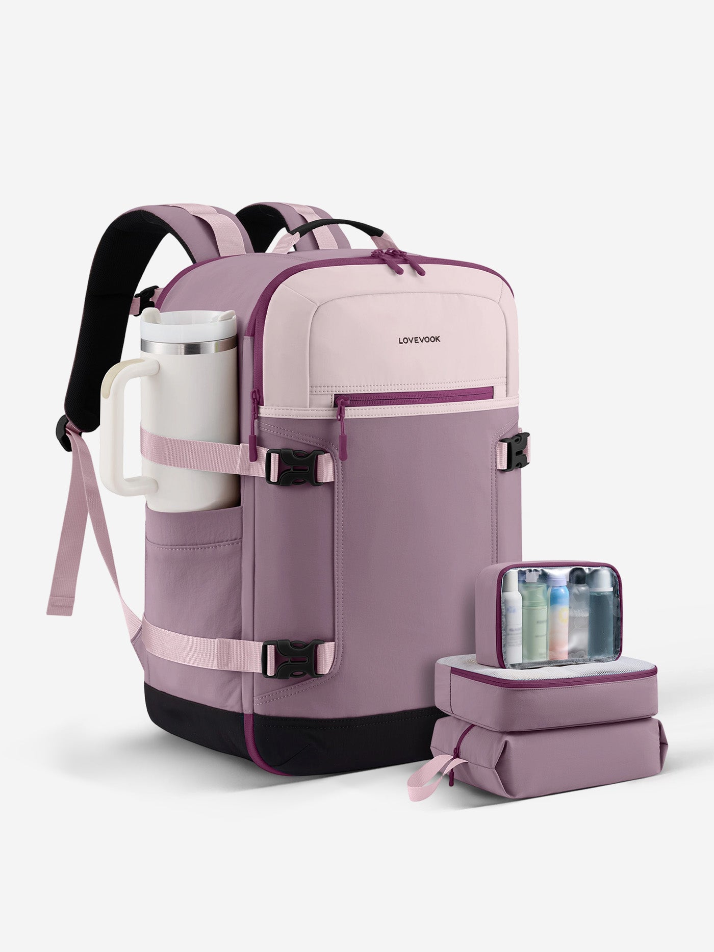 LOVEVOOK Travel Backpack 40L-50L, Fits 17 Inch Laptops, Airline Approved Carry-On with Packing Cubes, 40L / Purple