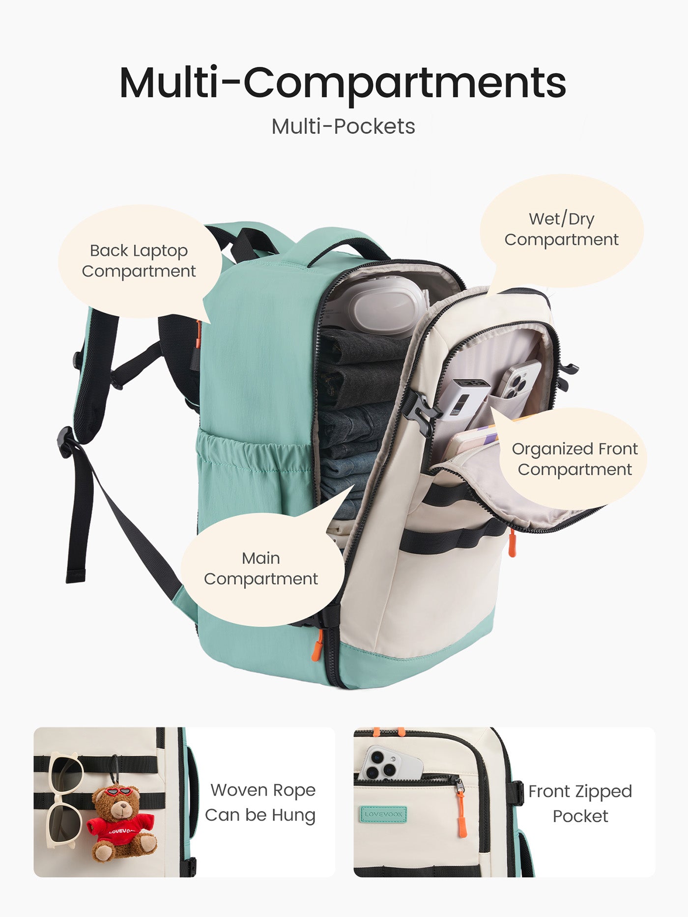 4Pcs Travel Backpack 40L/50L
