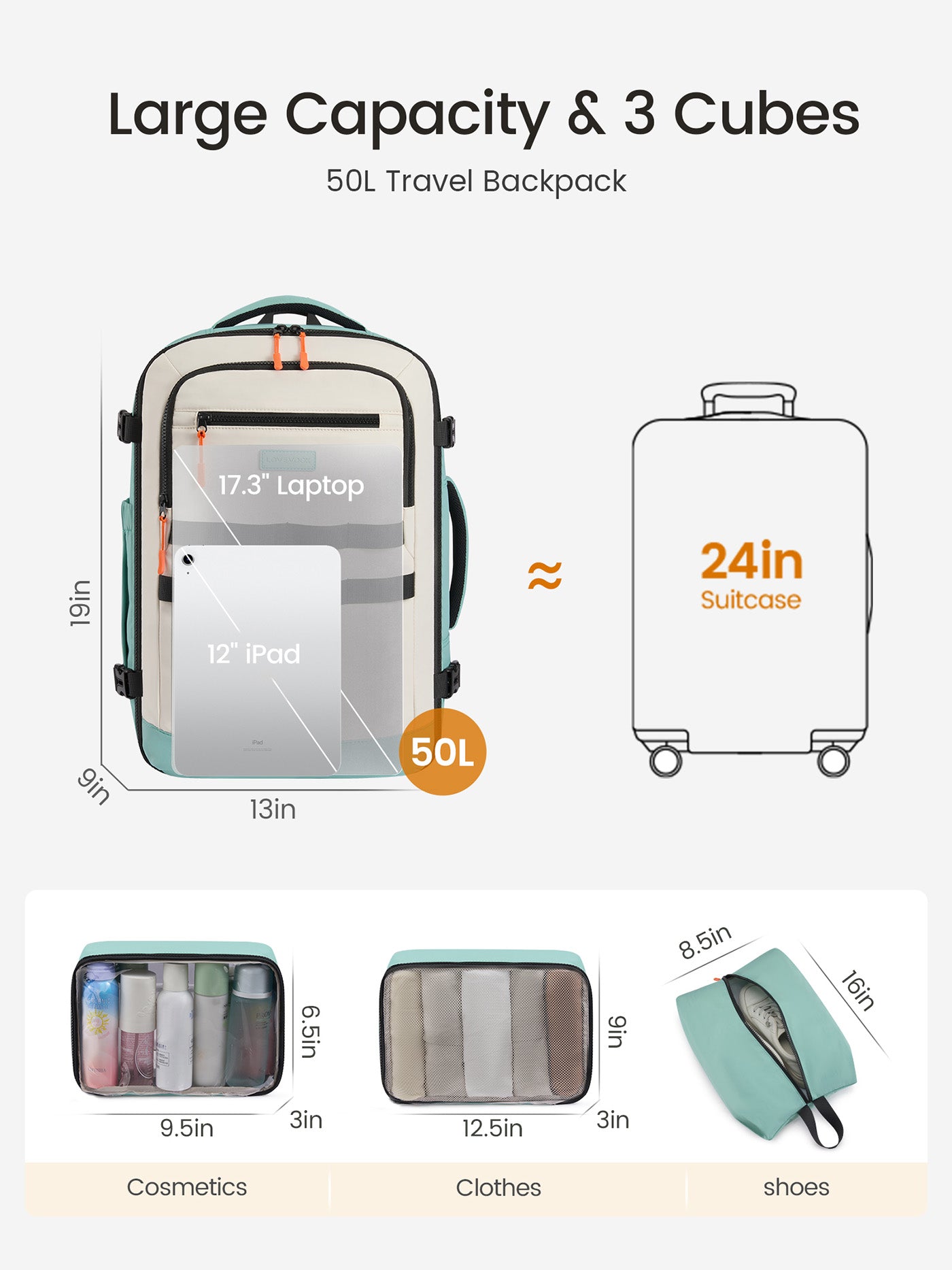 4Pcs Travel Backpack 40L/50L