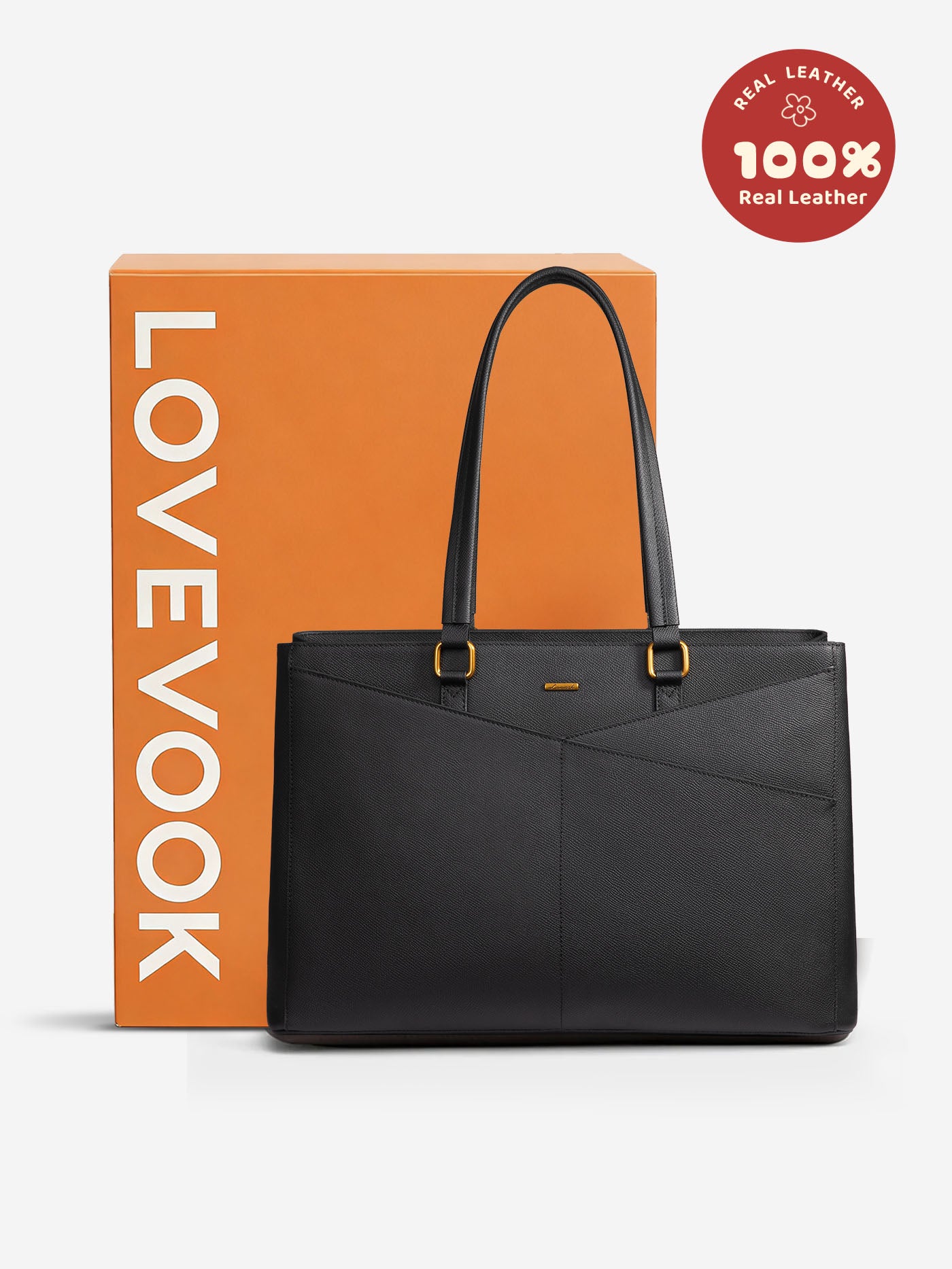 LOVEVOOK Top-Grain Leather Tote 17x6x11 in with Laptop Compartment