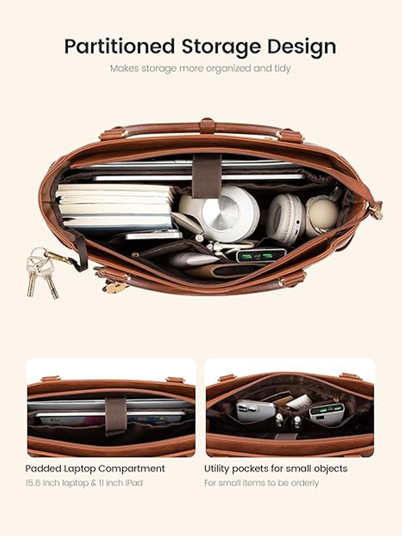 Leather Vintage Tote Bag 15.6" 17.3"