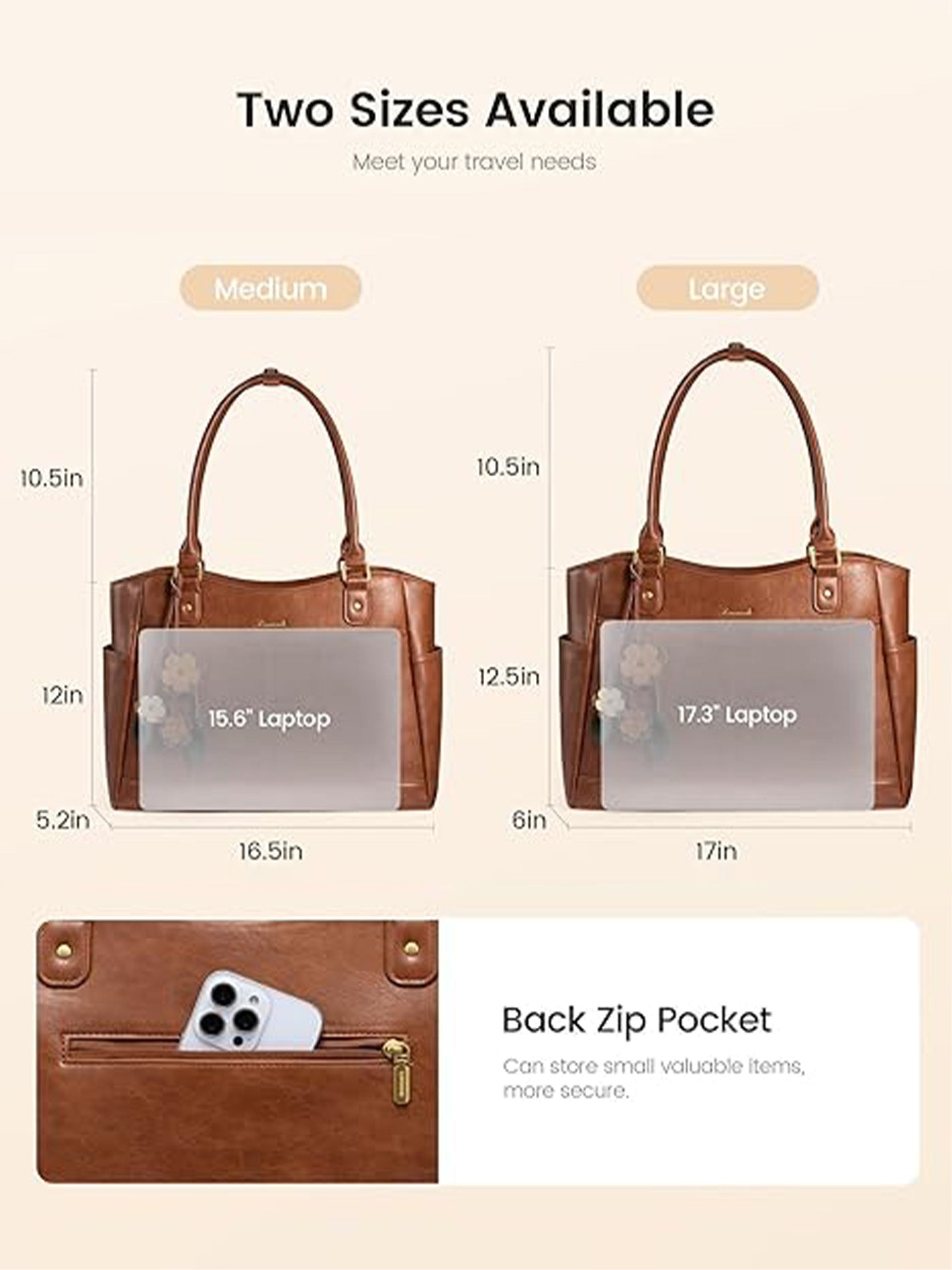 Leather Vintage Tote Bag 15.6" 17.3"