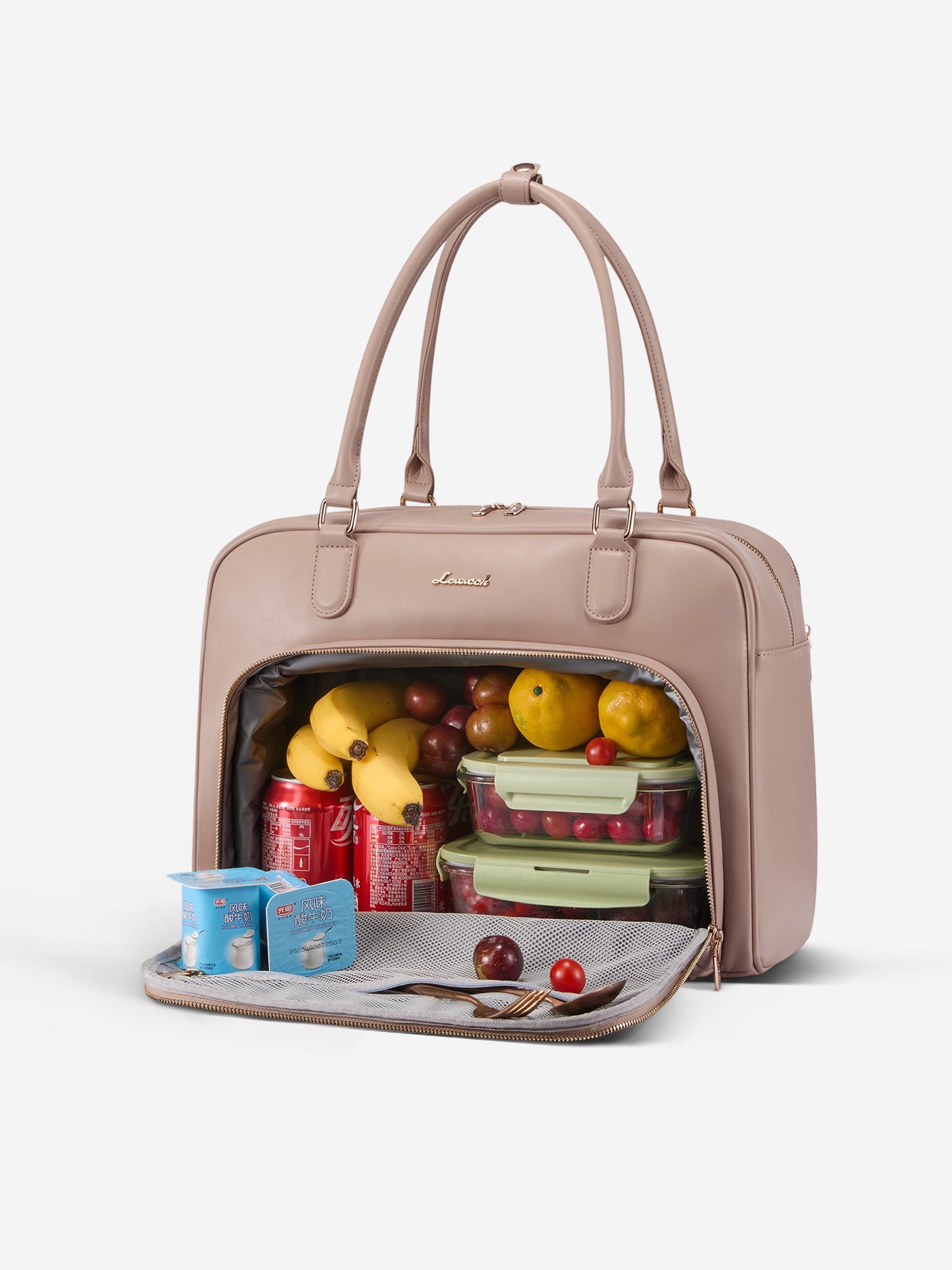 backpack travel lunch laptop LOVEVOOK Lunch Bag with Separate Laptop Compartment 15.6/17.3 inch Insulated, Waterproof PU Leather, Khaki / 17.3 inch with Lunch Compartment
