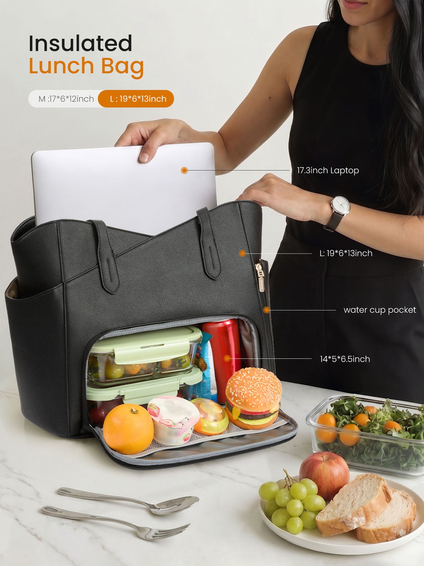 Lunch Tote Bag with Lunch Compartment 15.6" 17.3"