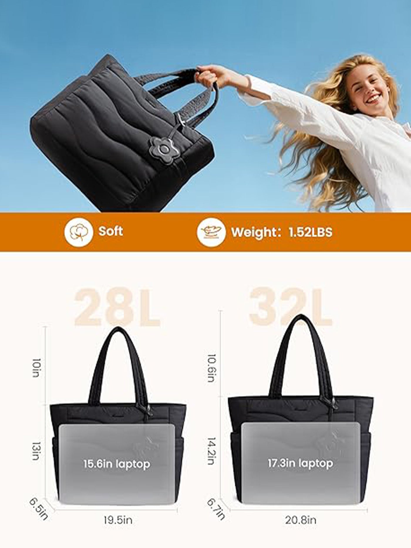 Puffer Tote Bag 15.6"17.3"