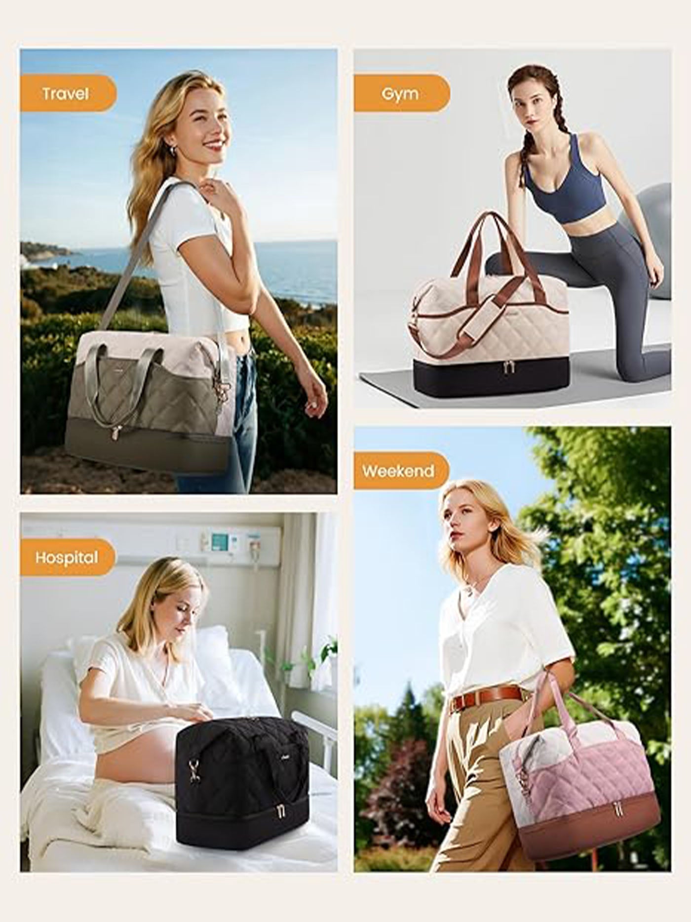LOVEVOOK Duffel Bag 35L/45L Quilted Fabric Water-Resistant with Multiple Compartments