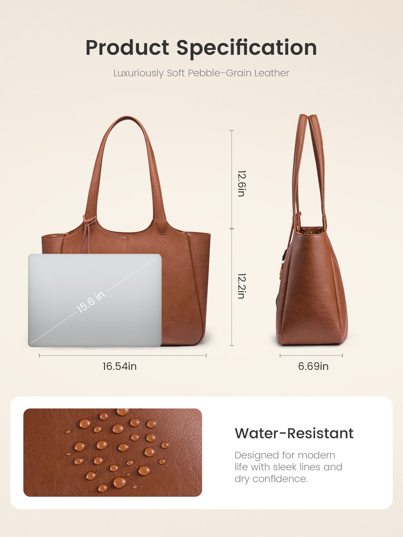LOVEVOOK Vegan Leather Tote Bag 22L/25L, Fits 14