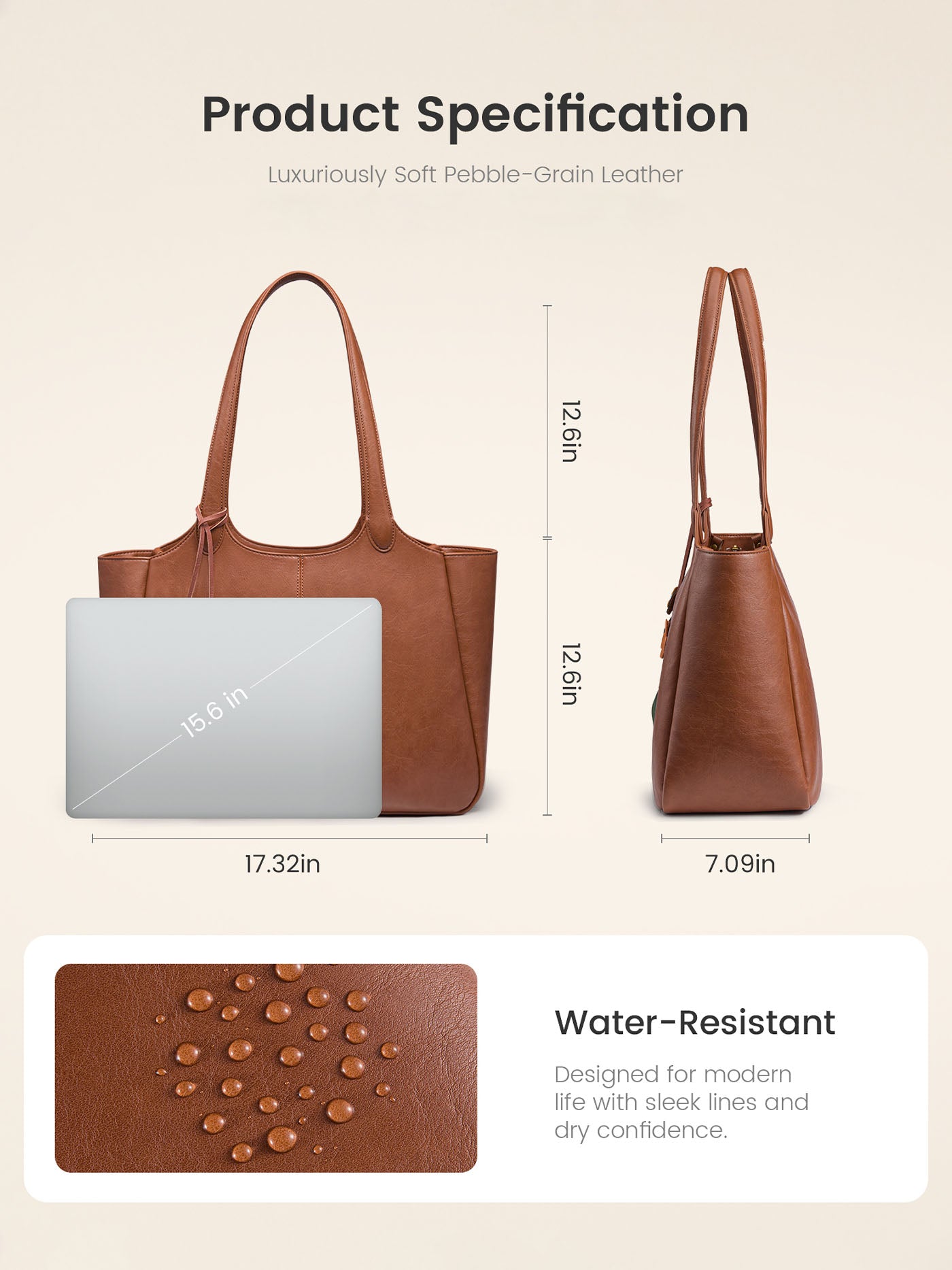 LOVEVOOK Vegan Leather Tote Bag 22L/25L, Fits 14