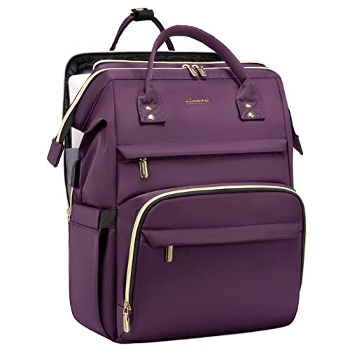 backpack for laptop womens LOVEVOOK Viola II Laptop Backpack 15.6" 17" with USB Charging Port and Separate Laptop Compartment, Deep Purple / 15.6 Inch
