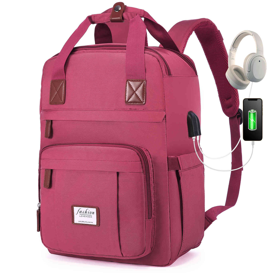 LOVEVOOK School Backpack for Women, with USB Charging Port, Fit 15.6 inch - Lovevook