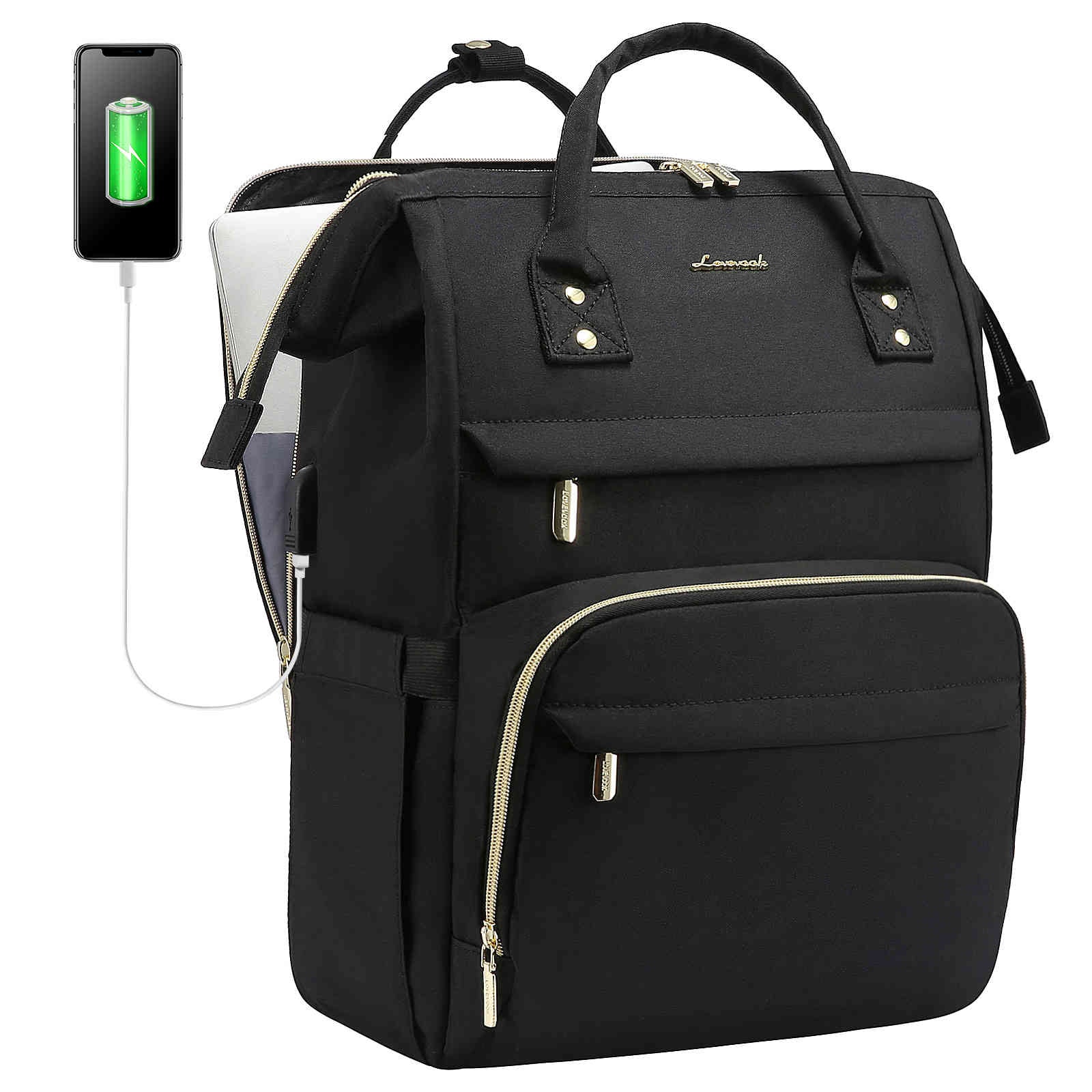 backpack that charges laptop LOVEVOOK Viola II Laptop Backpack 15.6" 17" with USB Charging Port and Separate Laptop Compartment, Black / 17 Inch