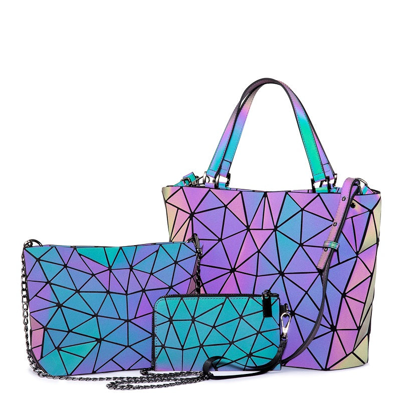 LOVEVOOK 3Pcs Geometric Luminous Shoulder Bags Set iridescent - Lovevook