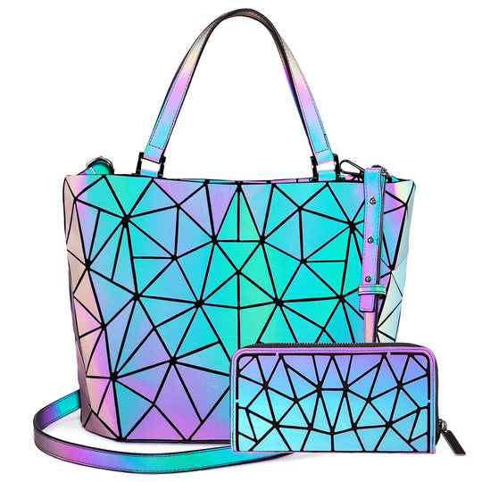 LOVEVOOK 2Pcs Geometric Luminous iridescent Shoulder Bags Set