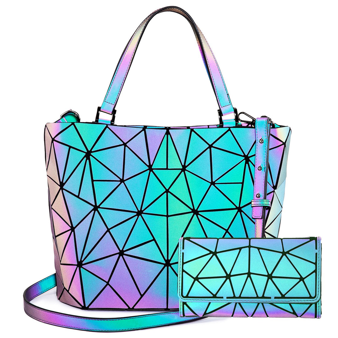 LOVEVOOK 2Pcs Geometric Luminous Shoulder Bags Set iridescent - Lovevook