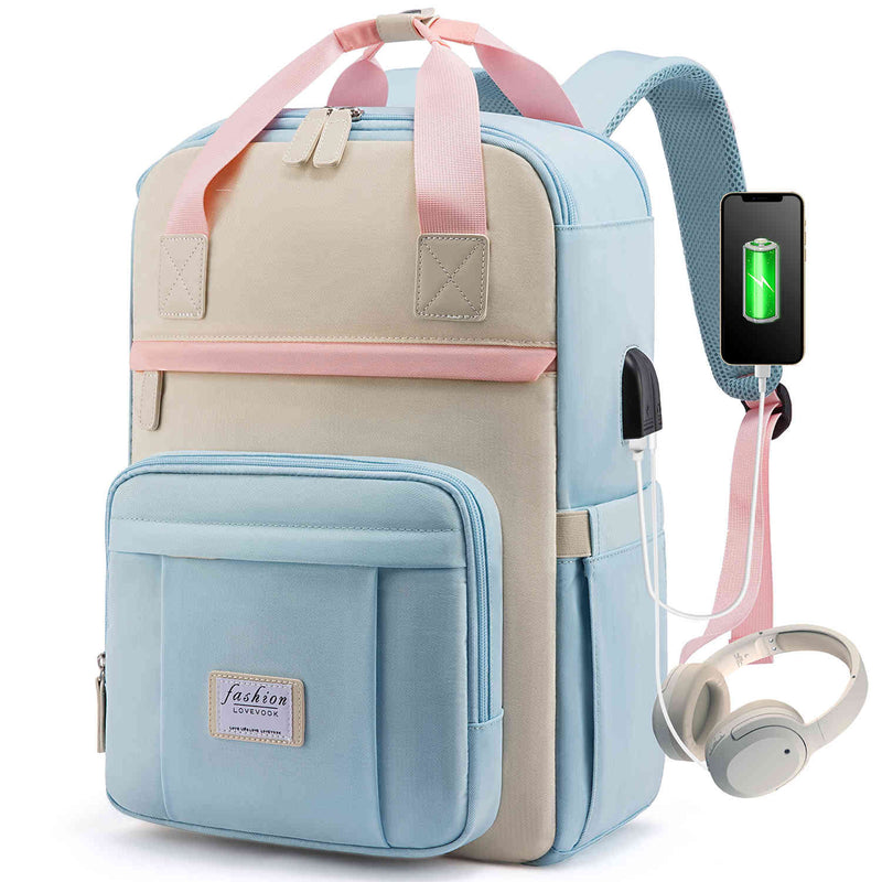 LOVEVOOK School Backpack for Women, with USB Charging Port, Fit 15.6 inch - Lovevook