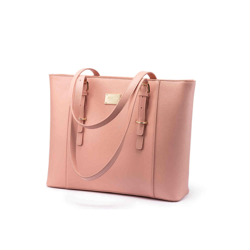 Luxury Leather Tote Bag for Women with Zipper and 14 inch Laptop