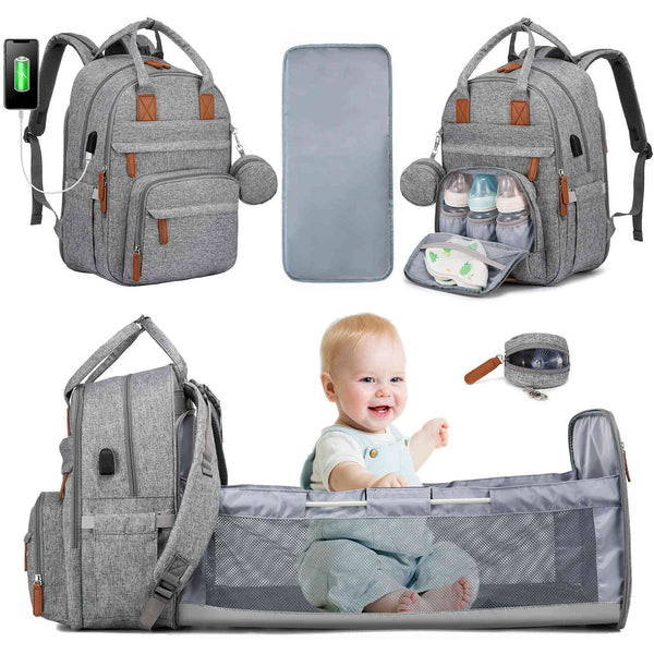 LOVEVOOK Diaper Backpack with Foldable Crib, Changing Pad & Pacifier Bag - Lovevook