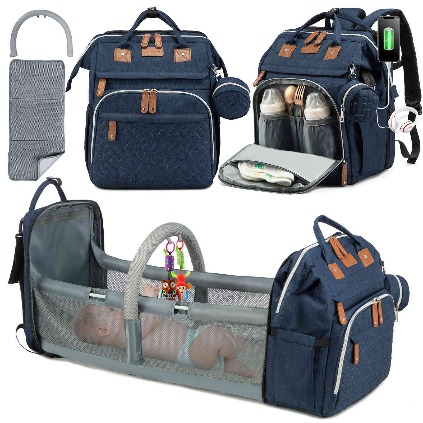 LOVEVOOK 5 in 1 Diaper Bag with Curtain, Changing Station, Changing Pa