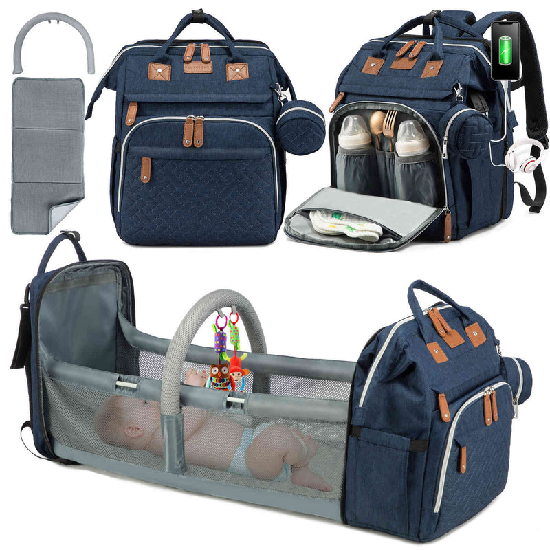 LOVEVOOK 5 in 1 Diaper Bag with Curtain, Changing Station, Changing Pad, Pacifier Bag, Stroller Straps - Lovevook