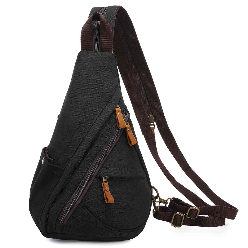 Men Canvas Sling Pack Chest Shoulder Crossbody Bag Backpack Coffee One Size in Black | Small