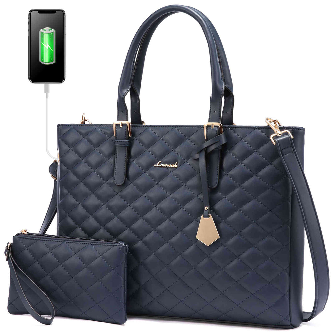 LOVEVOOK 2-Piece Laptop Bag for Women, with Wristlet, Quilted Design, Fit 15.6 inch - Lovevook