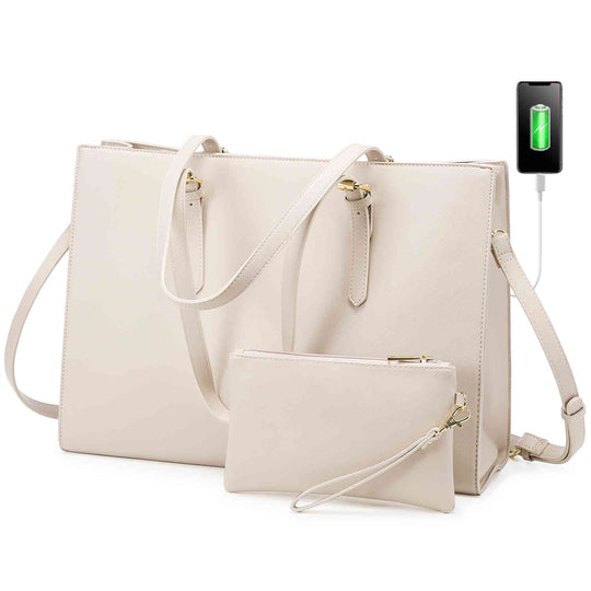LOVEVOOK 2Pcs Laptop Shoulder Bag for Women, Solid Colors, with wristlet, Fit 15.6 Inch - Lovevook