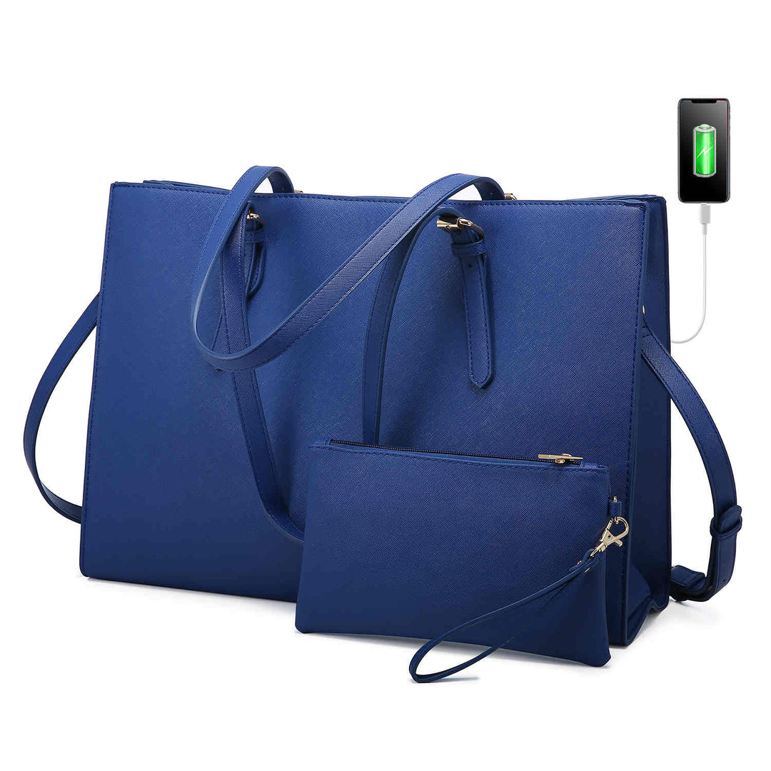 LOVEVOOK 2Pcs Laptop Shoulder Bag for Women, Solid Colors, with wristlet, Fit 15.6 Inch - Lovevook
