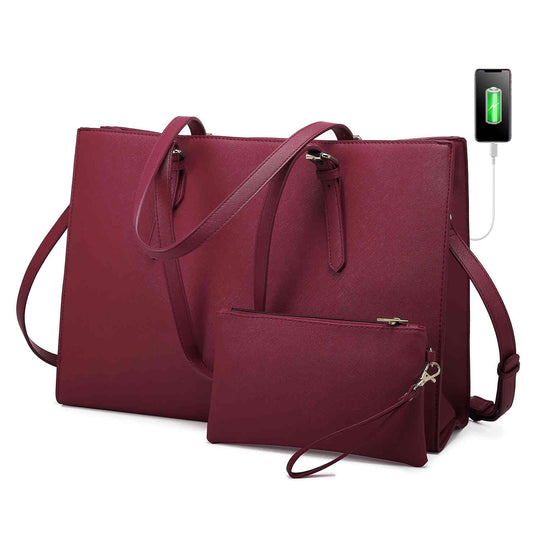 LOVEVOOK 2Pcs Laptop Shoulder Bag for Women, Solid Colors, with wristlet, Fit 15.6 Inch