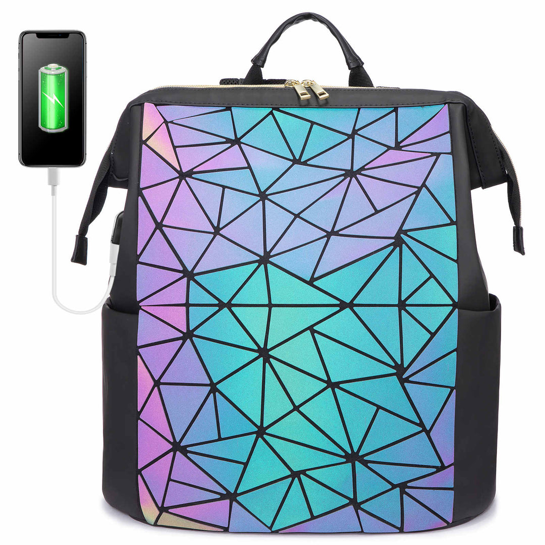 LOVEVOOK Geometric Luminous Backpack with USB Port, Fit 15.6 inch Laptop iridescent - Lovevook