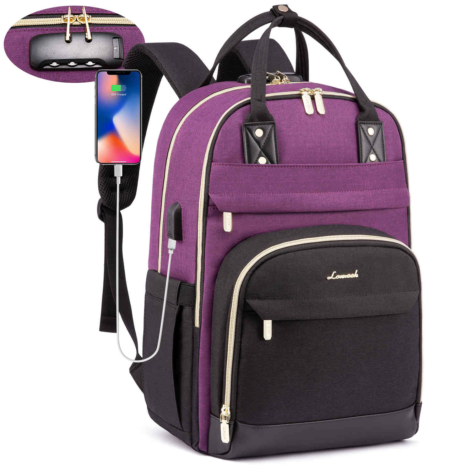 LOVEVOOK Antitheft Laptop Bag with Lock, Contrasting Colors, Fit 15.6